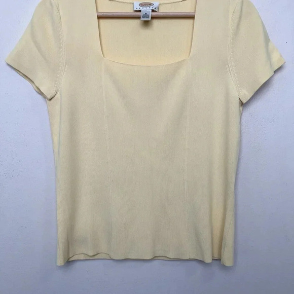 Talbots Womens Petite M Vintage Square  Neck Ribbed Knit Short Sleeve Sweater - Picture 7 of 11
